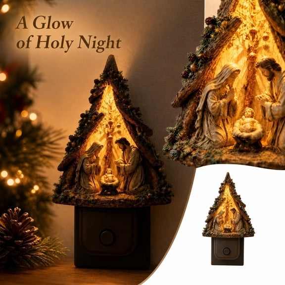Christmas Nativity Night Light, Plug-In LED Holiday Wall Lamp with Warm Glow, Bedroom, Hallway and Entryway Decor, 7.09 in