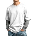 thumbnail image 2 of Hearthz Long Sleeve Shirts for Men Fake Two Piece Spliced Men's T-Shirts Crew Neck Contrast Streetwear Mens Athletic Shirts White M, 2 of 6