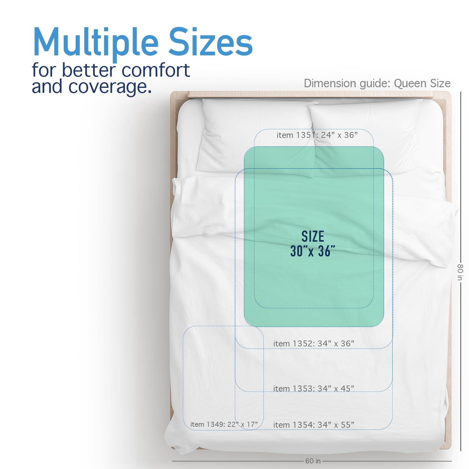 Dynarex DynaCare Incontinence Bed Pads, Reusable Washable Underpads, 30" x 36", Green, 3 Count