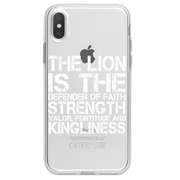 DistinctInk Clear Shockproof Hybrid Case for iPhone XR (6.1" Screen) - TPU Bumper Acrylic Back Tempered Glass Screen Protector - Lion - Strength Valor Fortitude Kingliness