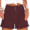 thumbnail image 1 of Pantalones cortos de verano para mujer, cintura alta, plisados, dobladillo enrollado, cierre de hebillas, pantalones cortos casuales con bolsillos laterales, 1 of 2