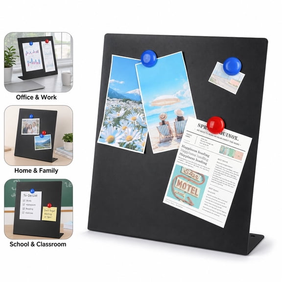 Magnetic Display Easel Board, 1 Piece Black Double-Sided Dry Erase Board with Metal Stand, Wall-Mount Message Board for Home Office