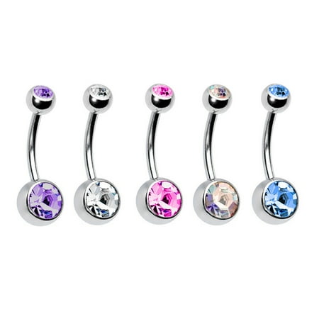 BodyJ4You 5PC Belly Button Rings 14G Crystal Silvertone Stainless Steel Curved Navel Barbell (Best Bitches Belly Button Rings)