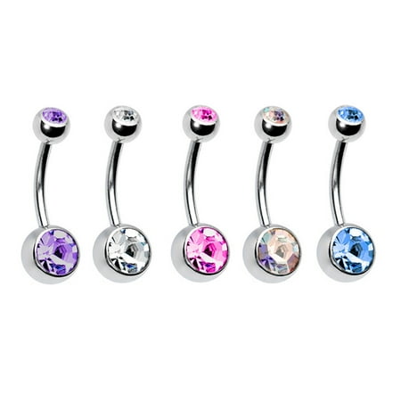 BodyJ4You 5PC Belly Button Rings 14G Crystal Silvertone Stainless Steel Curved Navel Barbell (Best Belly Button Rings For Sensitive Skin)