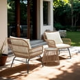 thumbnail image 4 of Bezseller 3-Piece Outdoor Wicker Furniture Set, Patio Conversation Set, Beige, 4 of 7