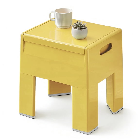 Permory Small Colorful ABS Plastic Nightstand with Storage, Space Saving Yellow Bedside Side Table, Multifunctional End Table for Bedroom Dorm Small Spaces, Quick Assembly, 11.8"D x 15"W x 15.7"H