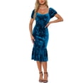 thumbnail image 2 of INSPIRE CHIC Velvet Floral Dress for Women's Puff Sleeve Semi Formal Wedding Guest Dresses L Blue, 2 of 5