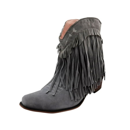 OJSFQUFP Ankle Boots for Women Ladies Boots Denim Boots Ankle Boots for Women Single Shoes Comfortable Work Shoes for Women Fall Booties for Women 2024 Grey 37