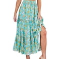 thumbnail image 3 of Qiylii Women Summer Boho Skirt,Elastic Waist Pleated A Line Flowy Layered Ruffle Swing Long Maxi Beach Skirt with Pockets, 3 of 7