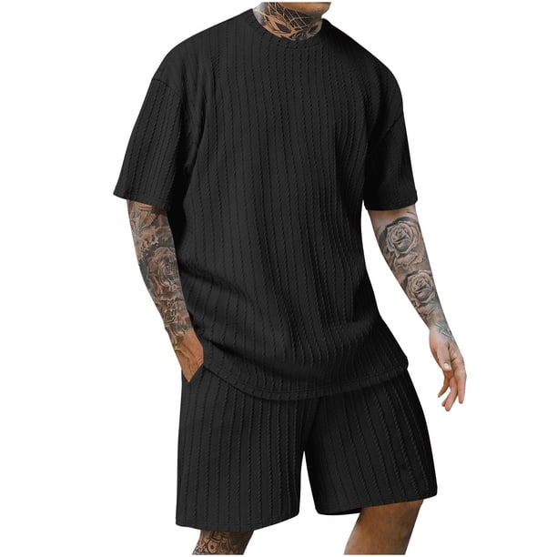 Traje Deportivo Perforado de los Hombres, Moda de Manga Corta Cuello Redondo de Ocio para el Desgaste Casual Y de Playa, Blusa Atlética de Poliéster Suave