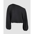 thumbnail image 6 of CHICME Womens Outfit Sets Skew Neck Lantern Sleeve Loose Tops and Zipper Fly Wide Leg Pants Two Piece Sets for Women Black-XL, 6 of 9