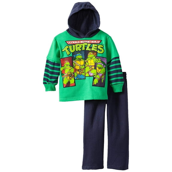 Nickelodeon Little Boys' Ninja Turtles 2 Piece Pulloverhood and Pant, Green, 2T