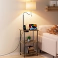 thumbnail image 5 of Floor Lamp End Table with Charging Station, Retro Bedside Table with Lamp for Living Room, Small Side Table Nightstand for Bedroom, Floor Lamp with USB Ports Type-C(Bulb Included), 5 of 11