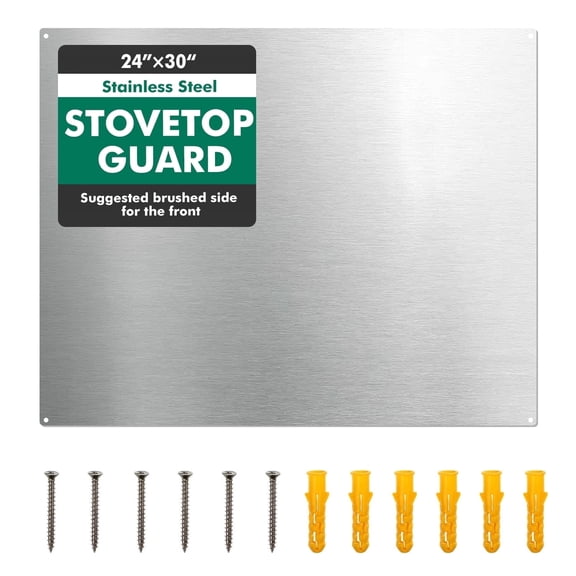 KYascend 24" x 30" Stainless Steel Backsplash for Stove, 120V, Reversible Flat Metal Guard Range Hood Wall mount Shield for Kitchen, Easy Clean and Installation with Four Pre Drilled Holes