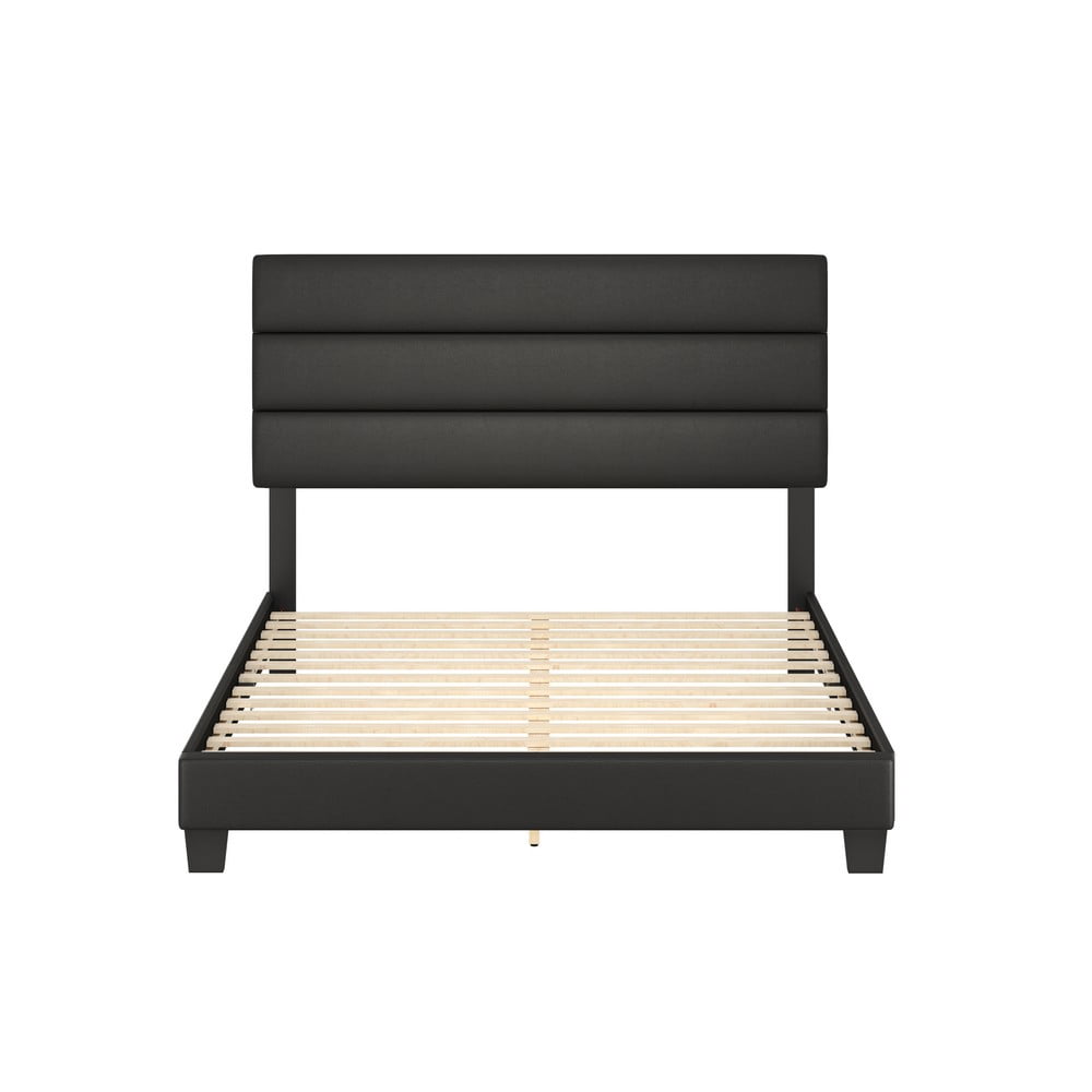 Details about   Premier Upholstered Faux Leather Tri Panel Channel Headboard Platform Bed Frame 