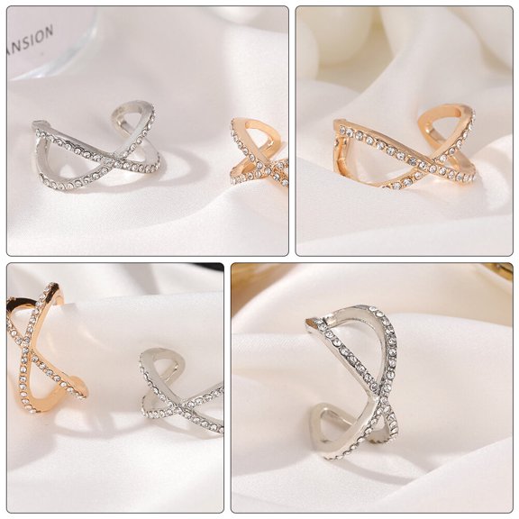 ETEREAUTY 2Pcs Creative Open Jewelry Rings with Double Layer Cross Design and Comfortable Fit