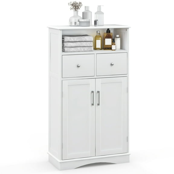 Costway Bathroom Floor Cabinet Freestanding Storage Cabinet with 2 Doors White