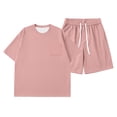 thumbnail image 3 of Boys Summer 2 Piece Basic Classic Shorts and Short Sleeves Sets Soft Relaxed Fit Kids Summer Clothes Pink Size 1-2 Years, 3 of 4