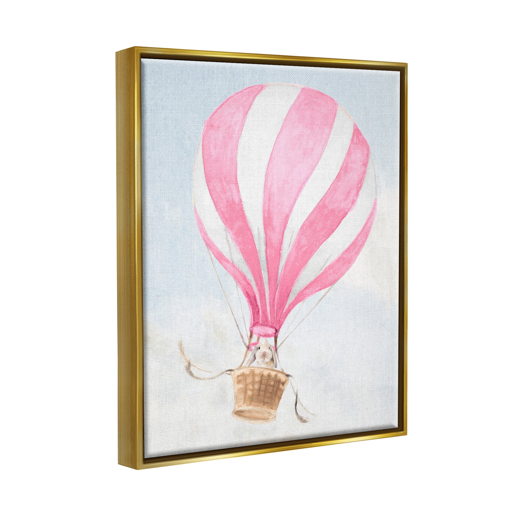 Stupell Industries Rabbit in Pink Balloon Animals & Insects Painting Gold Floater Framed Canvas Art Print Wall Art, 25 x 31