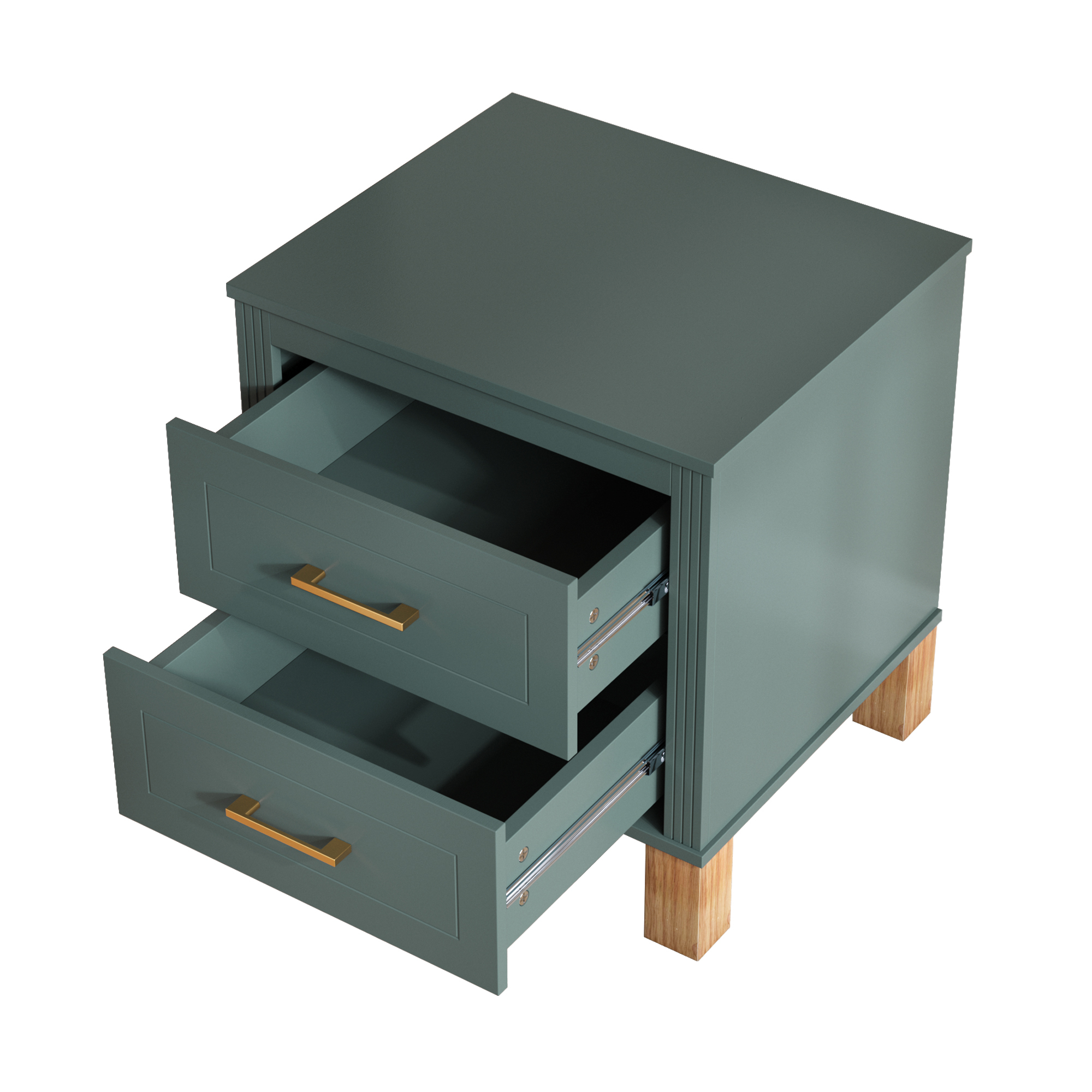 Leumius Nightstand for Bedroom,Wood Bedside Table with 2 Drawer & Solid Wood Legs,Small Storage Cabinet for Living Room,Blue