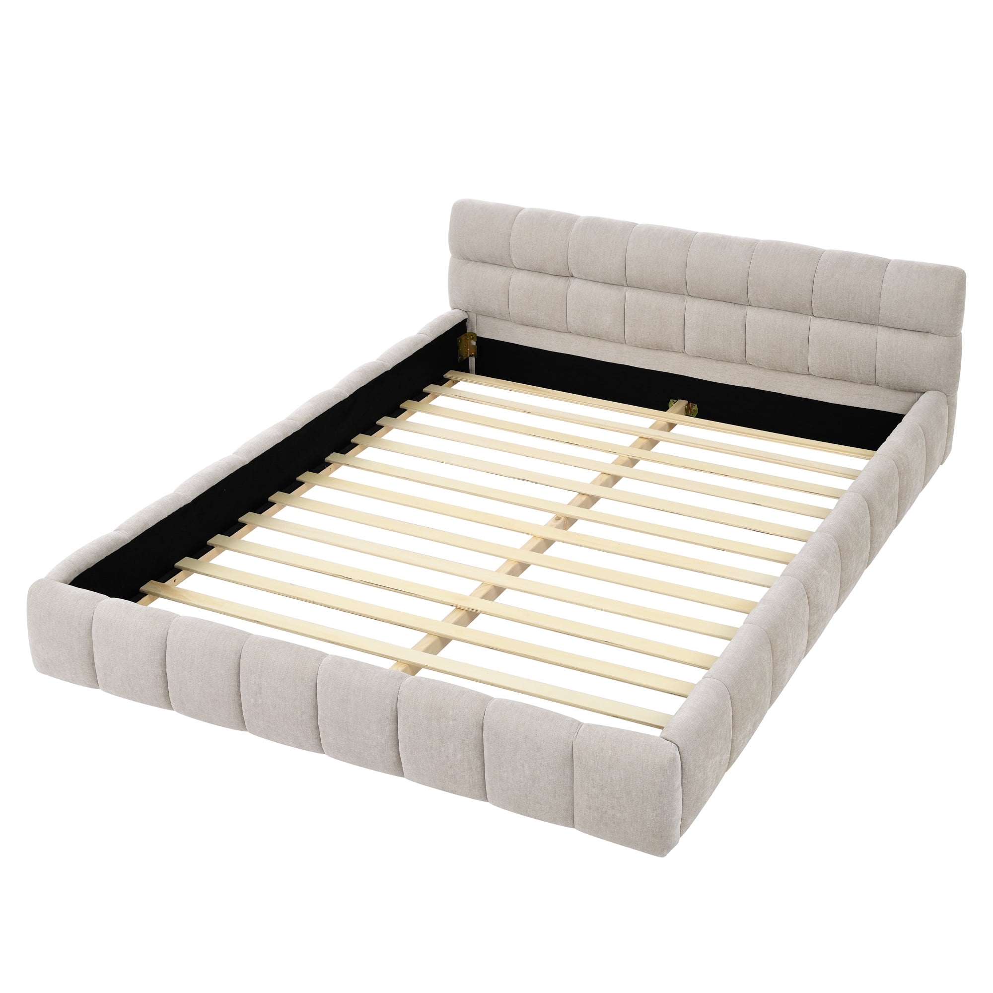 Queen Bed Frame with Thick Fabric, Chenille Fabric Grounded Queen Size Platform Bed with Headboard and Solid Frame, No Box Spring Needed, Upholstered Bed Frame Queen & Soft Bed Frame