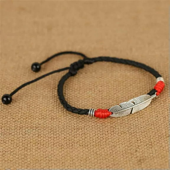 GKNET Boho Handmade Man Feather Leather Rope Anklets Barefoot Sandal Beach Delicate Jewelry WY4-Red