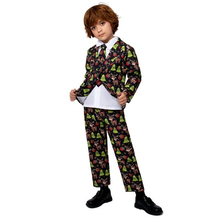 

KTMKH Baby Girl Boy Fall Winter Clothes Children s Santa Suit Kids Party Top Pants Tie Set Of 3 Pcs Toddler Christmas Outfits For 10-12 Years