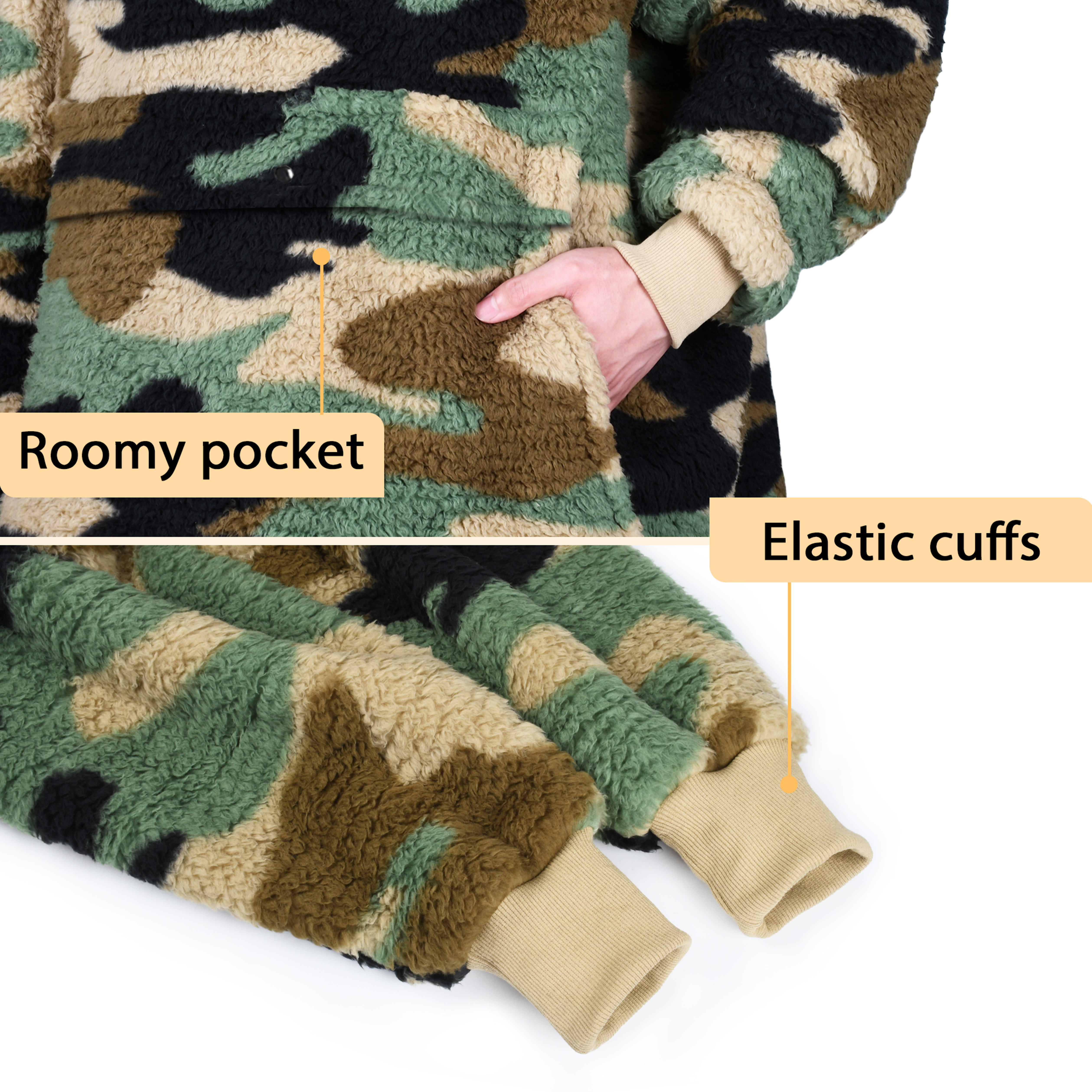 Catalonia Oversized Hoodie Blanket Sweatshirt, Super Soft Warm Comfortable Sherpa Giant Pullover with Large Front Pocket for Adults Men Women Teenagers Kids Wife Girlfriend, Green Camouflage