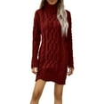 thumbnail image 4 of CharmCyan Women’s Turtleneck Long Sleeve Cable Knit Sweater Dress Pullover Casual Loose Fit Winter Knitwear Jumper Dress Wine S, 4 of 6