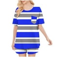 thumbnail image 4 of hxobax Womens Striped Pajama Sets Pajamas 2 Piece Lounge Set Trendy Colorblock Crewneck Short Sleeve Shirts Tops and Shorts Sets Comfy Home Wear Sleepwear Matching Sets Loungewear,#01_Blue,X-Large, 4 of 6