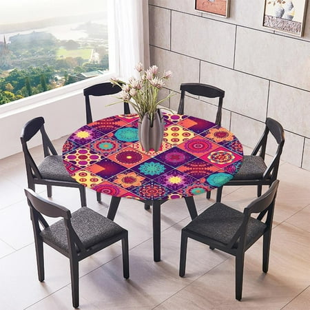 

Home One Fitted Elastic Edged Flannel Backed Table Cover Round