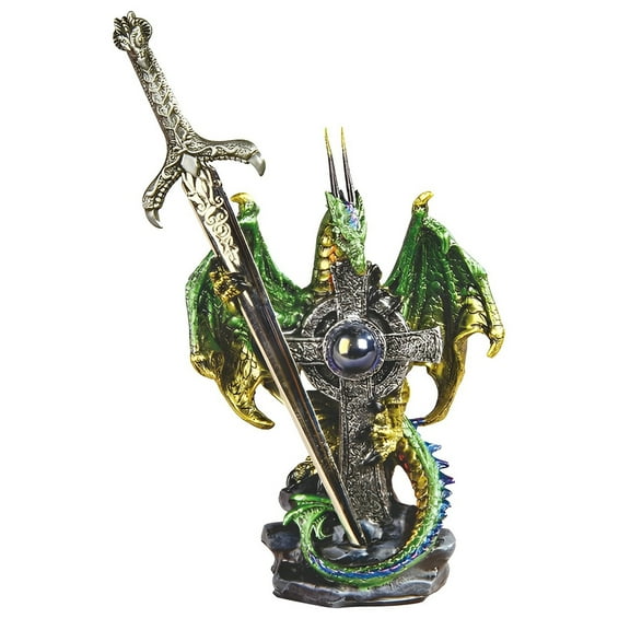 FC Design 5"H Green Dragon with Sword Embracing Cross Figurine Statue Sculpture Ornament Decoration Home/Room Decor and Unique Gift Ideas for Housewarming, Holidays and Birthdays