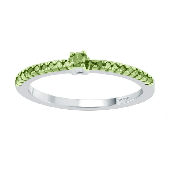 Sterling Silver with Natural Green Diamond Stackable Band Ring