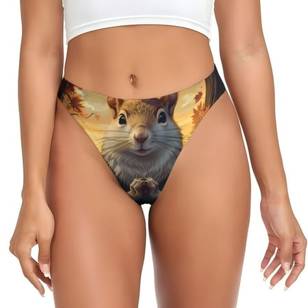 Sigee Maple Leaf Meditating Squirrel for Women s G-String Panty  Low Rise  Soft Lace Perfect for Everyday Wear or Special Occasions-3X-Large