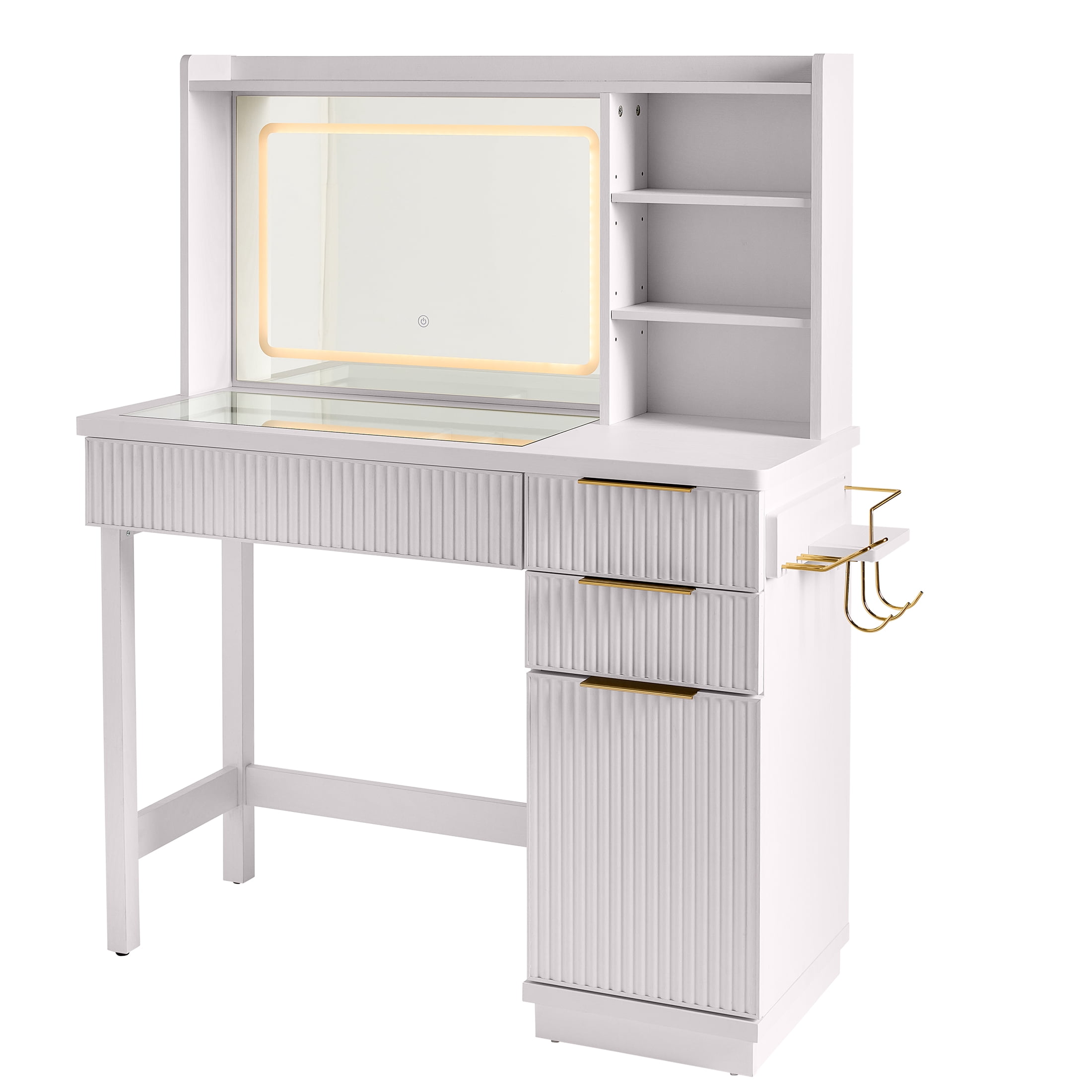Better Homes & Gardens Lillian Vanity Desk with LED Lighted Mirror, White Finish