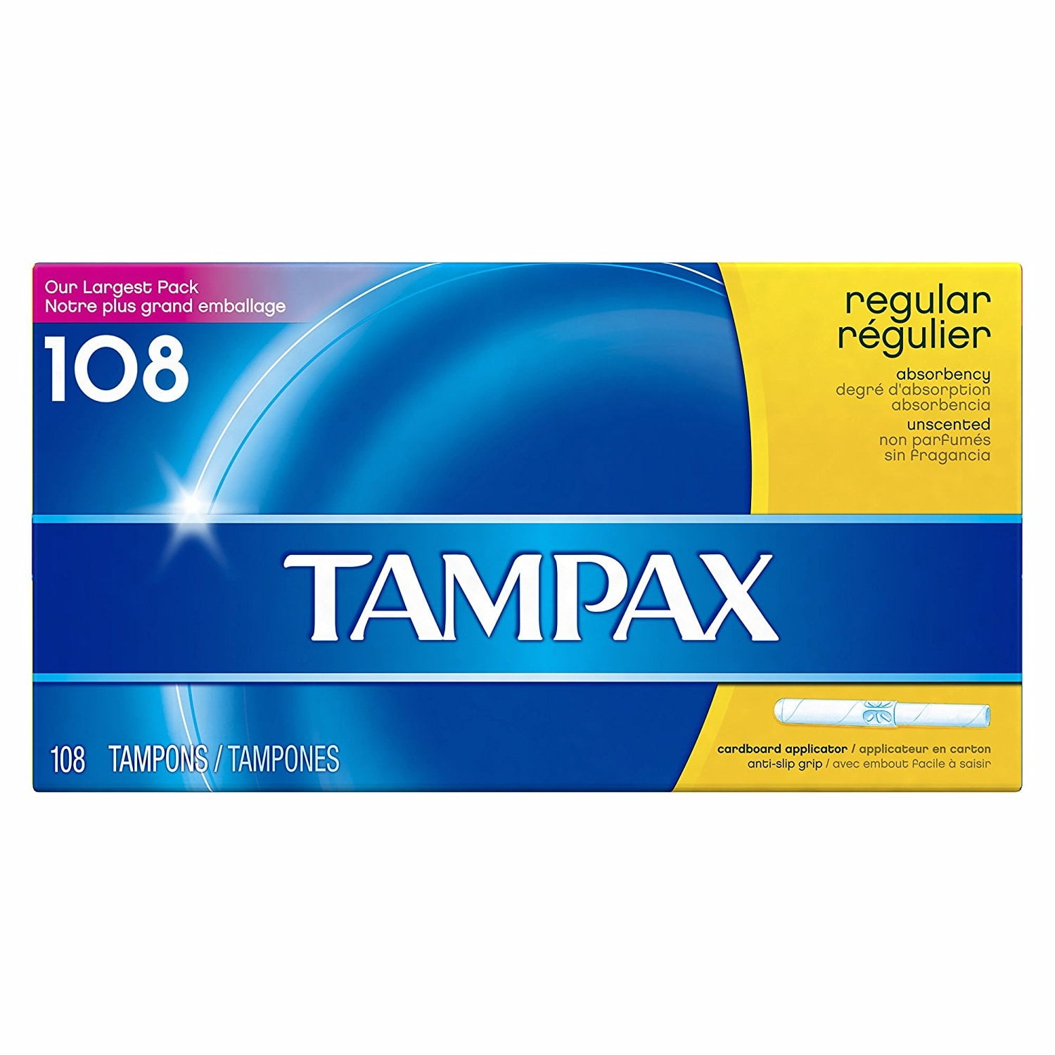 Tampax Cardboard Tampons, Regular Absorbency, Unscented, 108 count
