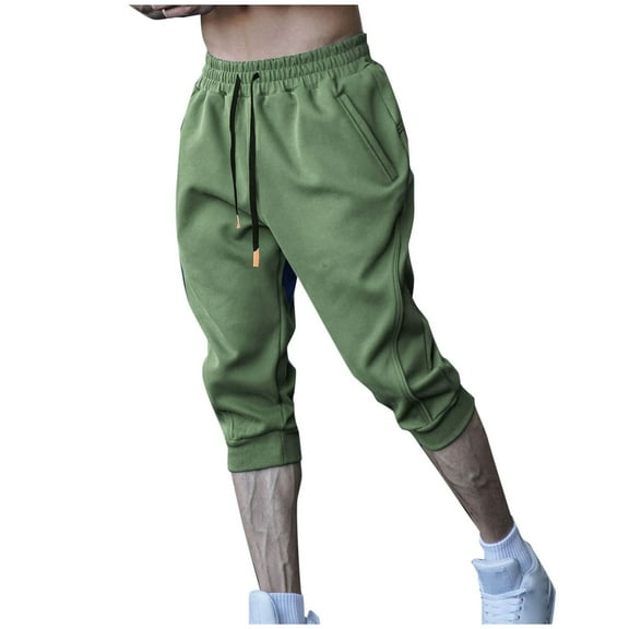 Mens Shorts 3/4 Jogger Solid Color Capris Pants Summer Three Quarter Length Trousers Casual Sports Gym Running Training Bottoms Elasticated Waist Below Knee Short Joggers Bottoms