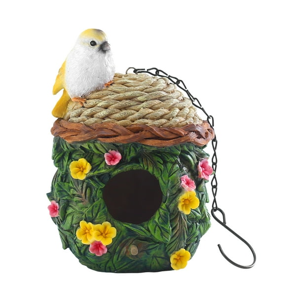 Irfora Colgante Casa de pájaros Decorativa Linda jaula para pájaros Resina al aire libre Casa de pájaros Nido colgante Adorno Caja de pájaros Figura para cacatúa Guacamayo Periquito Pinzones Irfora Casa Colgante