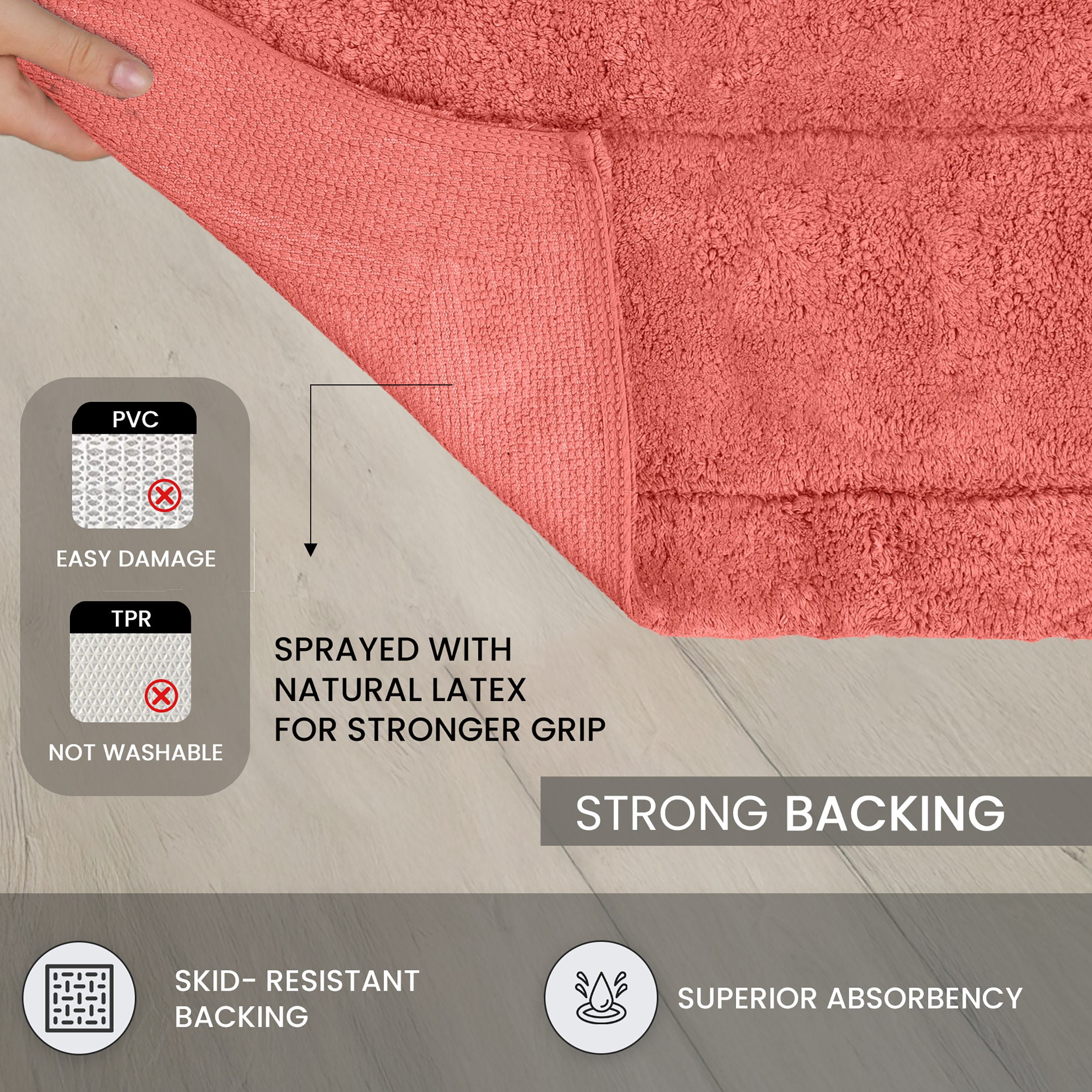 Home Weavers Inc Waterford Collection 100% Cotton Non-Slip Bathroom Rug Set, Machine Washable Bath Rug, 5 Piece Bath Mat Set with Contour Coral