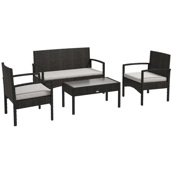 Outsunny Outdoor Wicker Conversation Set with Sofa, Chairs, Table, White