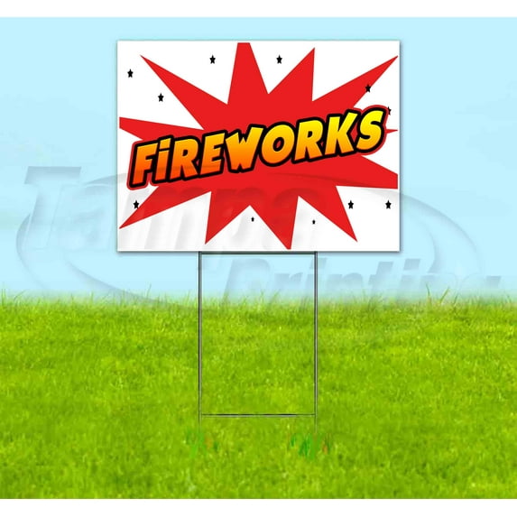 Fireworks (18" x 24") Yard Sign, Includes Metal Step Stake