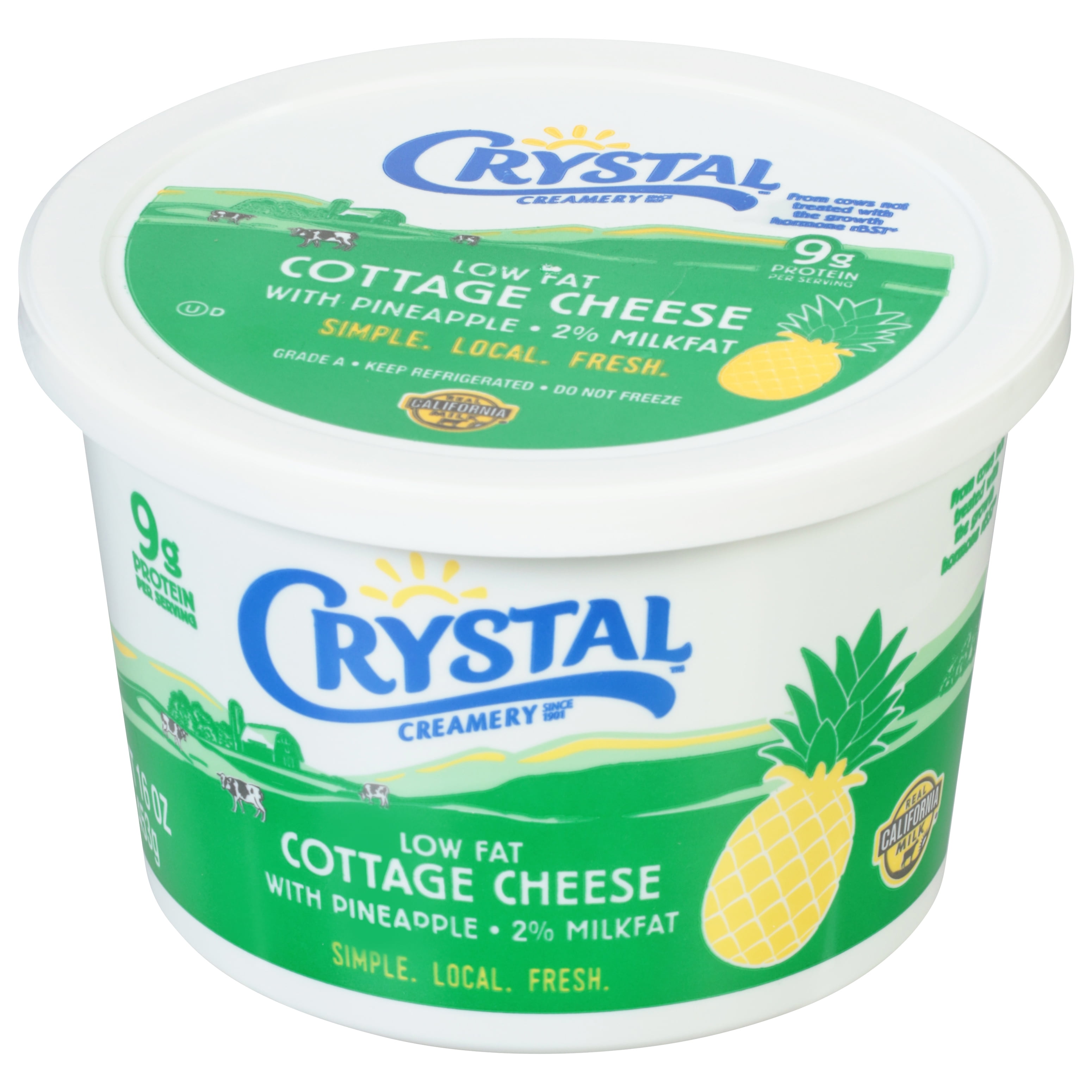 Crystal Creamery Small Curd 2% Low Fat Pineapple Cottage Cheese Plastic Tub16 oz (Refrigerated)