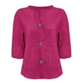 thumbnail image 4 of Cotton Linen Shirts Work Blouses Solid Blouses 3/4 Sleeve Tops Tunic Tops Plus Size Tunic Teacher Loose Tunics Trendy Fashion Clothes V Neck Oversized Tops Womens Shirts Gauze Tops Hot Pink L, 4 of 6