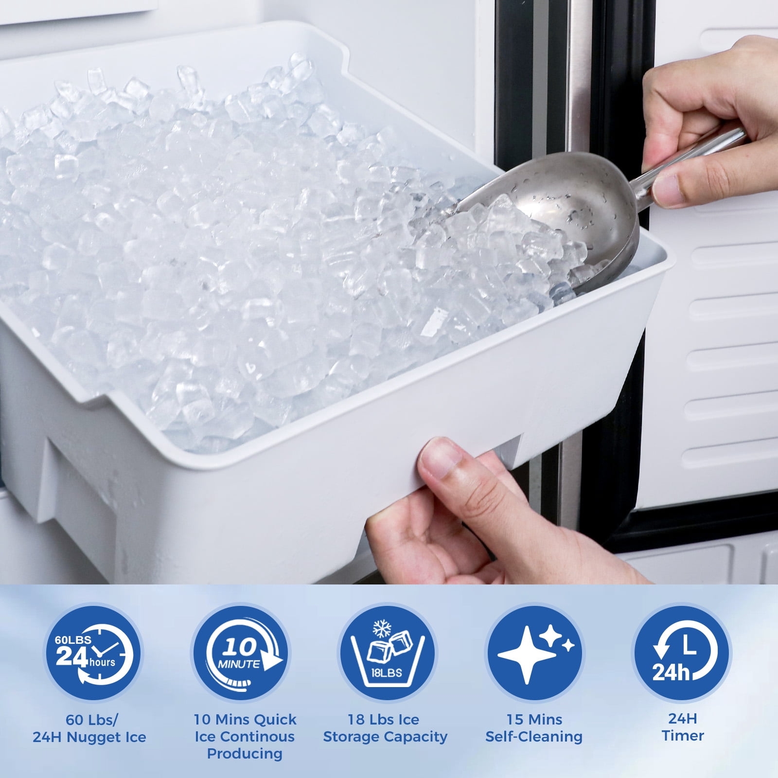 KNDKO Commercial Ice Maker Machine, Stainless Steel ice Machine, Nugget Ice, Automatic Cleaning, Appointment Timing Function, 80lbs/24h