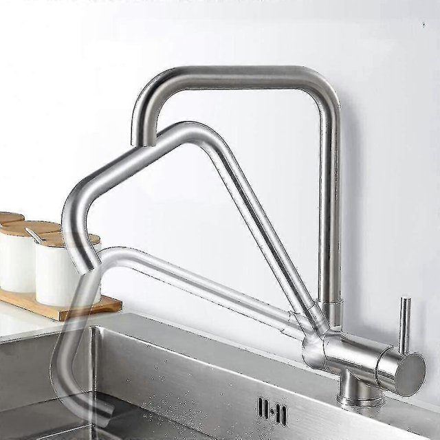 Folding Kitchen Tap 360 Swivel Sink Mixer, Brushed Nickel Steel Kitchen Taps