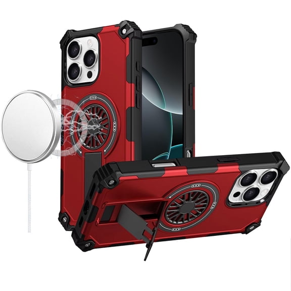 For iPhone 16 PRO MAX Case 2 Layer Magnetic Circle Pop-Out Stand Tempered Glass