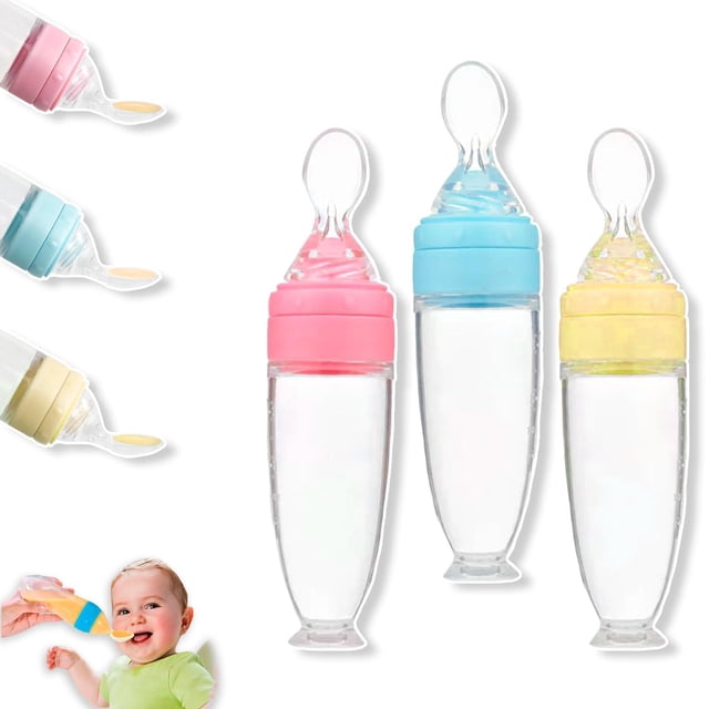 Cuchara Alimentadora Dispensador Bebés Silicona Amarillo Ventosa Libre BPA