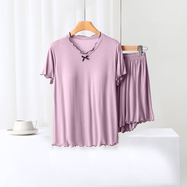 Blouses pour Femmes Blouse Unie Décontractée Mode Col Rond Manches Courtes Régulières Ensembles de Vêtements de Nuit