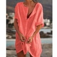 thumbnail image 1 of JUNWELL 2024 Robe de Plage en Coton et Lin pour Femmes, Unie, Décontractée, Midi, Douce, Ample, Tunique, Robe Chemise, P-5TG, 1 of 7