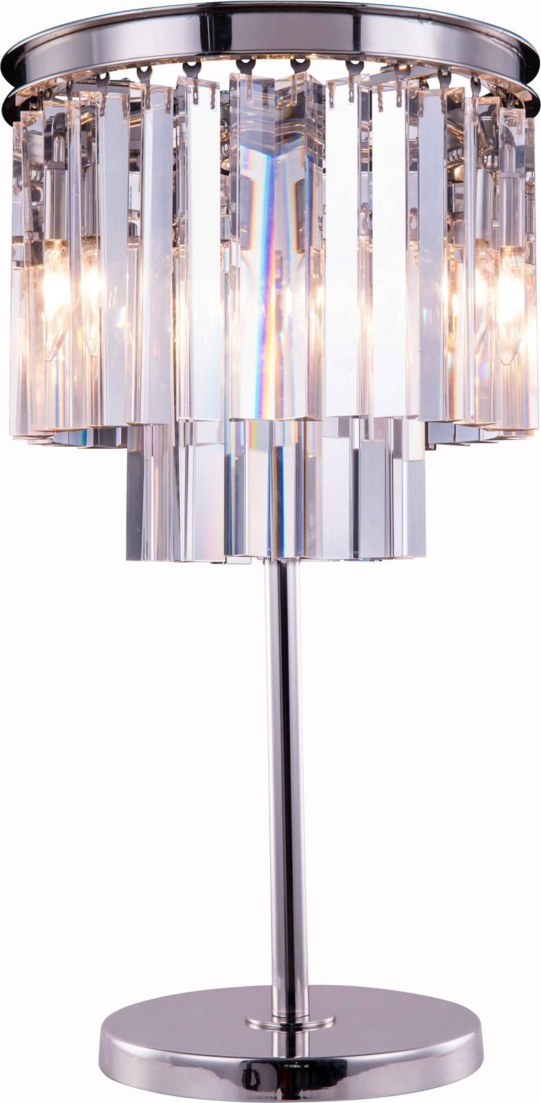 Table Lamp SYDNEY 3Light Polished Nickel Silver Shade Gray Crystal